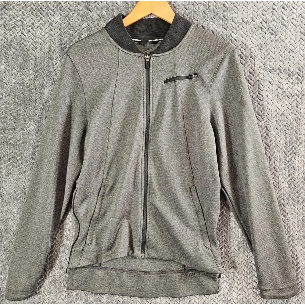 Nike Basketball‎ Jacket Mens Small Grey Black Heathered Hyper Elite Dry Full Zip